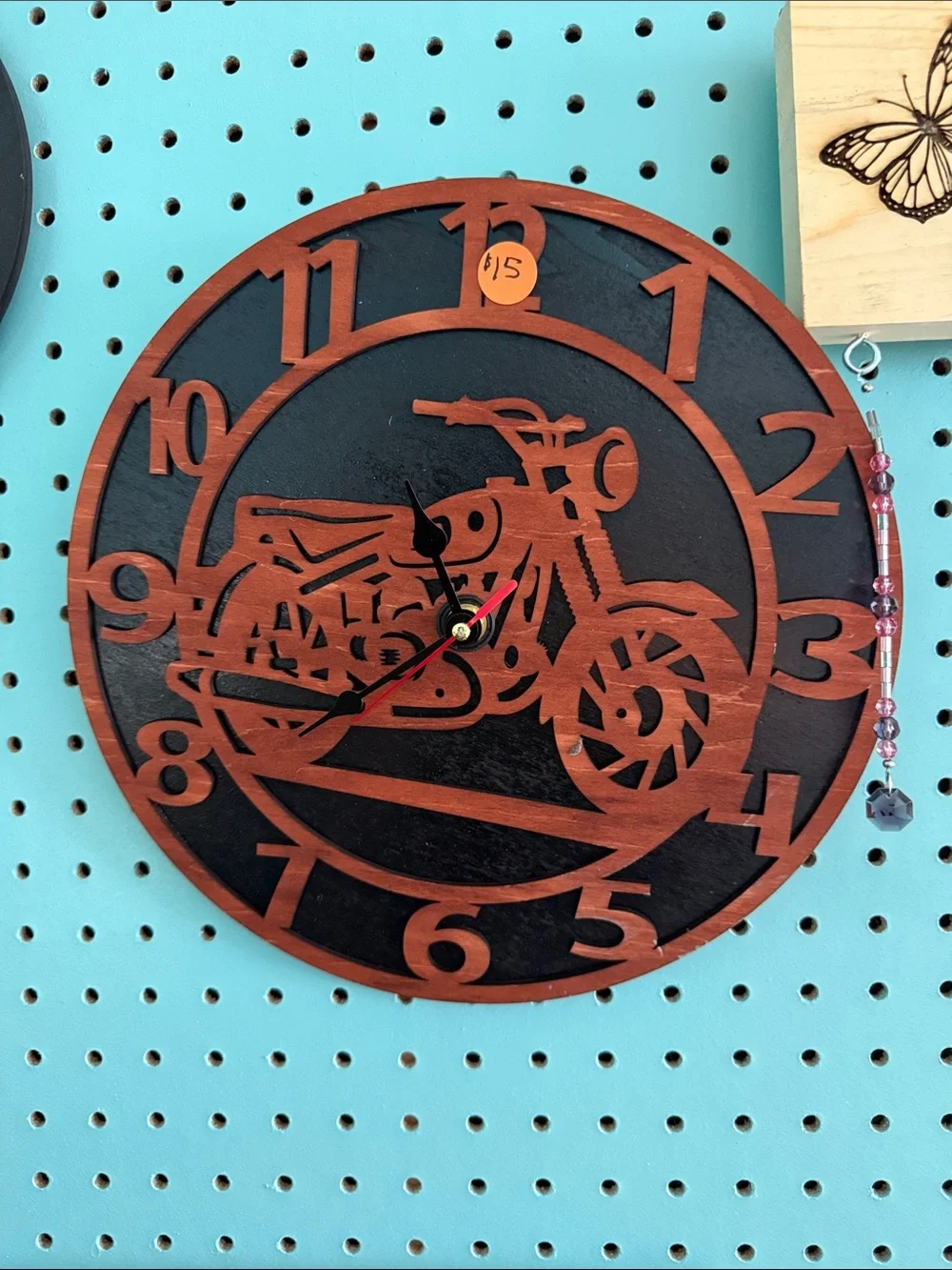 Handcrafted Black & Brown Motorcycle Wall Clock - Unbranded
